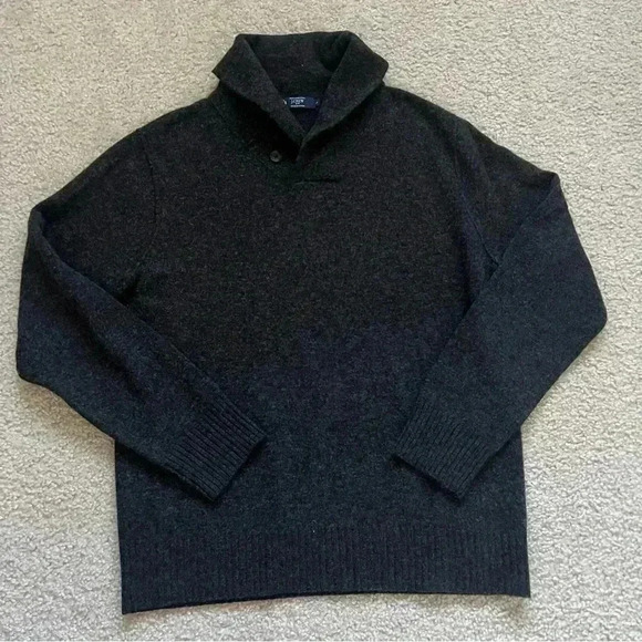 J Crew Sweater Button Dark Gray High Neck Men’s Size Large 100% Lambs Wool 19458 - Picture 2 of 15